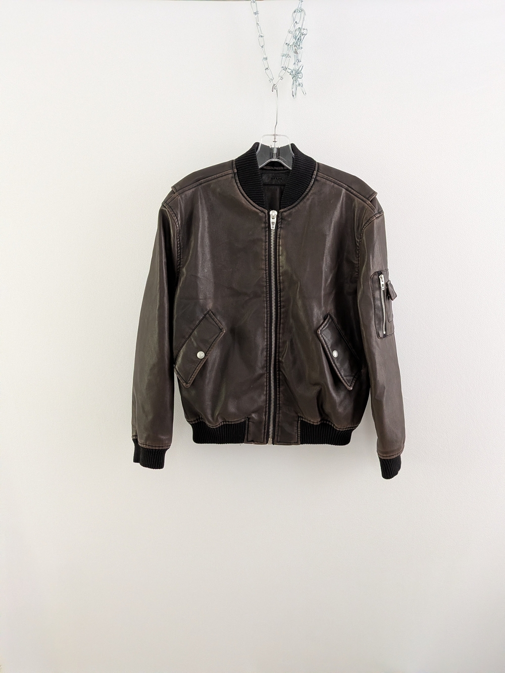 Blank NYC Dark Brown Men's 43" XS Genuine Leather Bomber Jacket